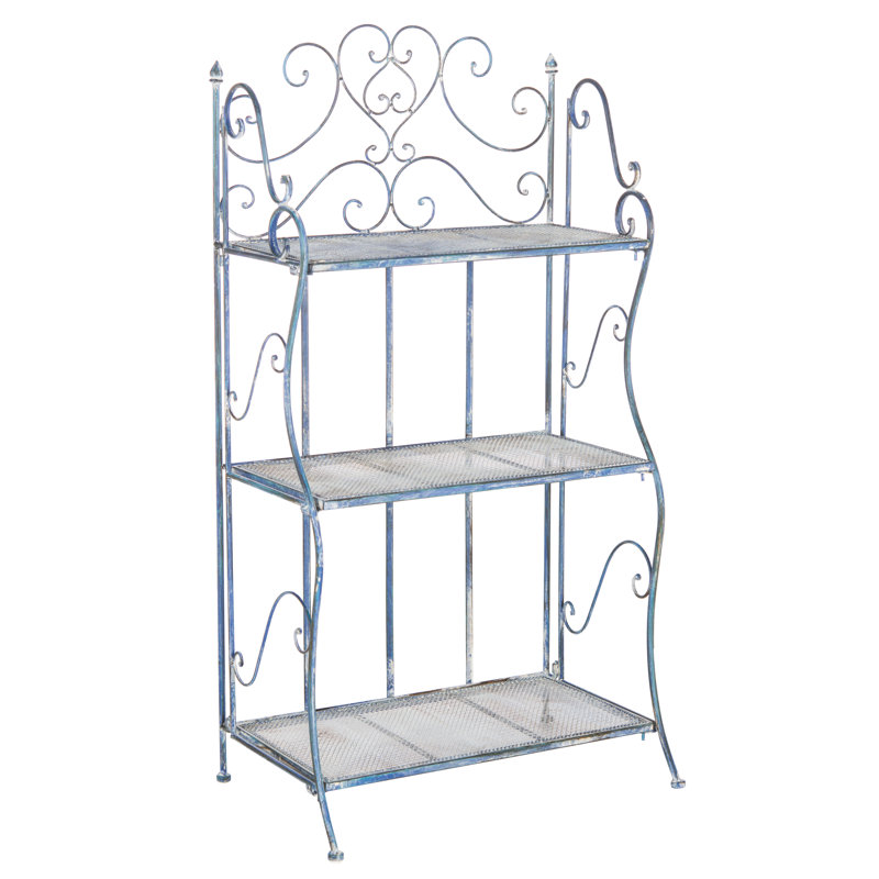 Madelia Metal Weather Resistant Plant Stand, Antique Blue