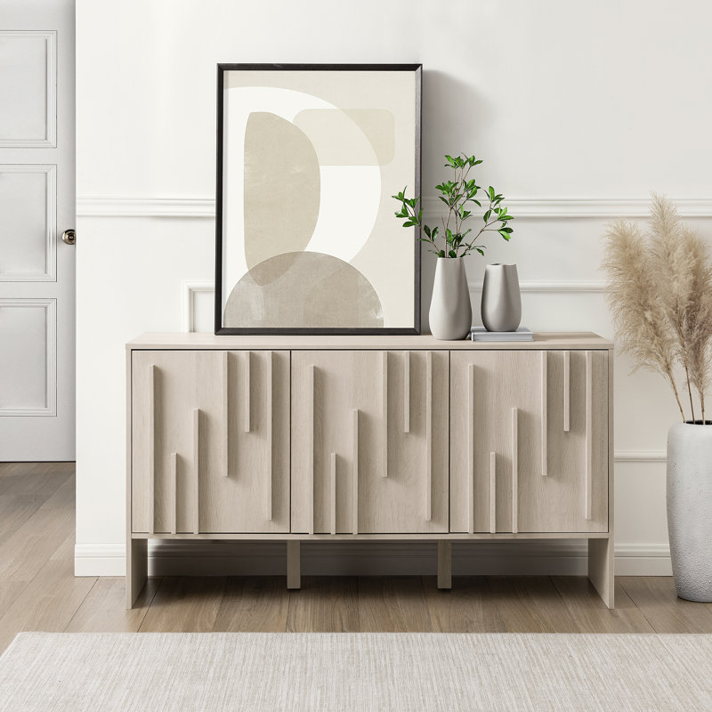 Buffet contemporain à 3 portes en bois Anishka, Chêne ivoire