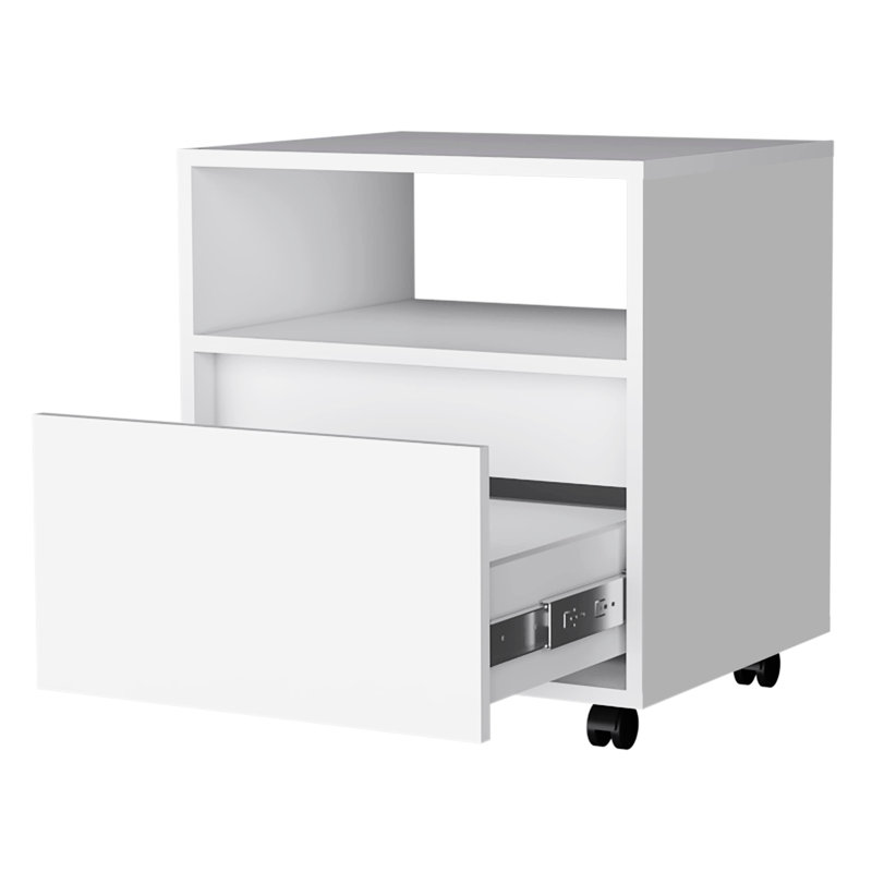 Table de chevet blanche avec 1 tiroir et facile à décorer pour la chambre à coucher - 1 surface lisse et spacieuse, Blanc