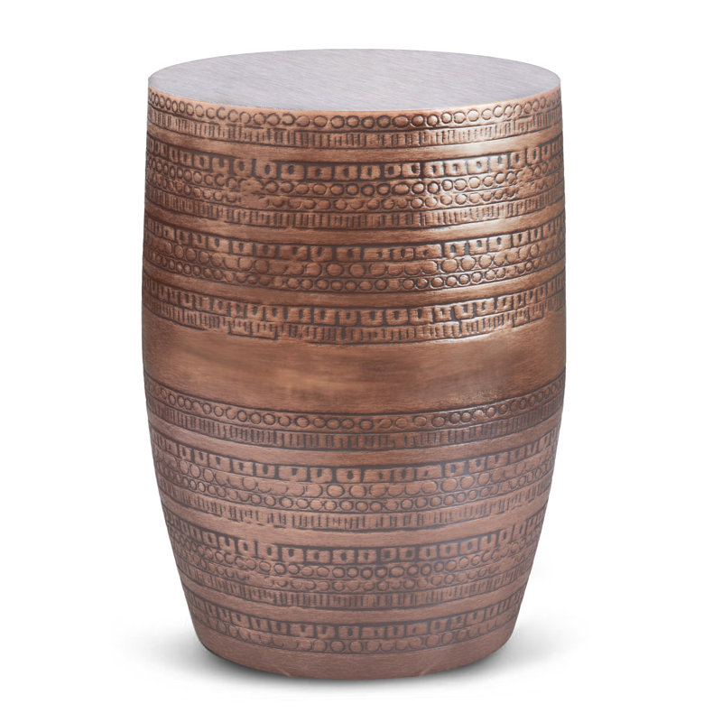 Antique Copper 15" Round Metal Drum Accent Table