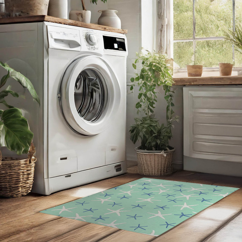 Tapis à linge antidérapant Starfish, L 49 po x H 6 po, Imprimé animalier menthe