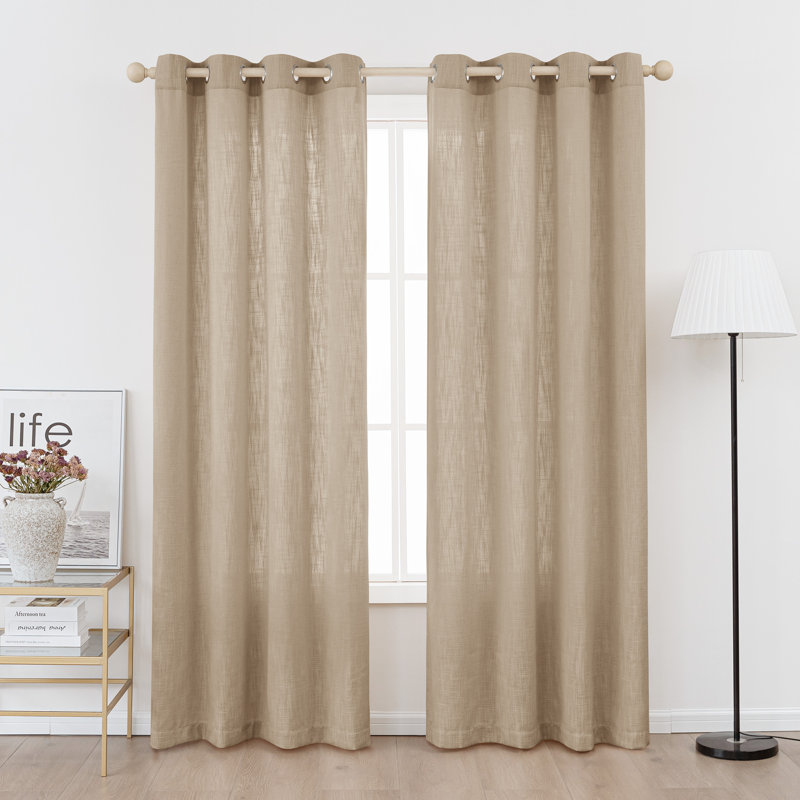 Kambi Linen Blend Semi-Sheer Curtain Panel Pair, 52" W x 84" L, Birch