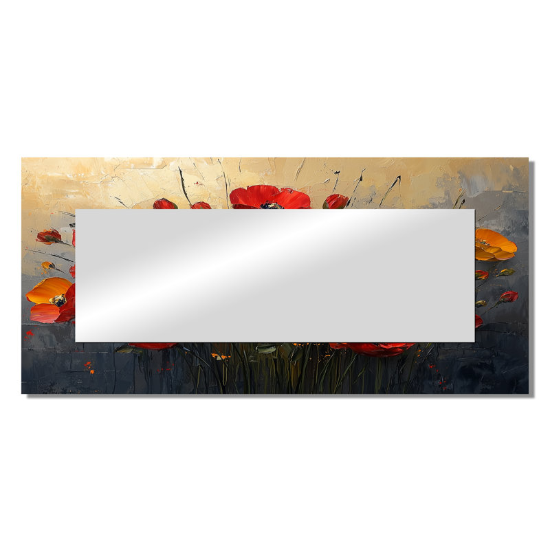 Coucher de soleil sur fond de rose dans le vent II - art mural miroir roses - imprimé sur métal, 28 po x 60 po
