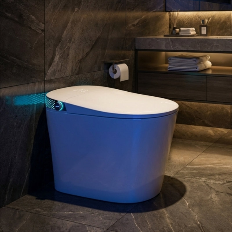 Tankless One Piece Smart Toilet with Bidet Built In with Foot Kick Sensor, Auto Open/Close Lid, Warm Air Dryer, Night Light, Power Outage Flush, White