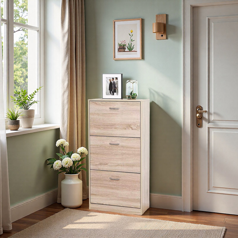 3-Drawer Shoe Storage Cabinet, 3-Tier Wood Shoe Rack Storage Organizer For Entryway