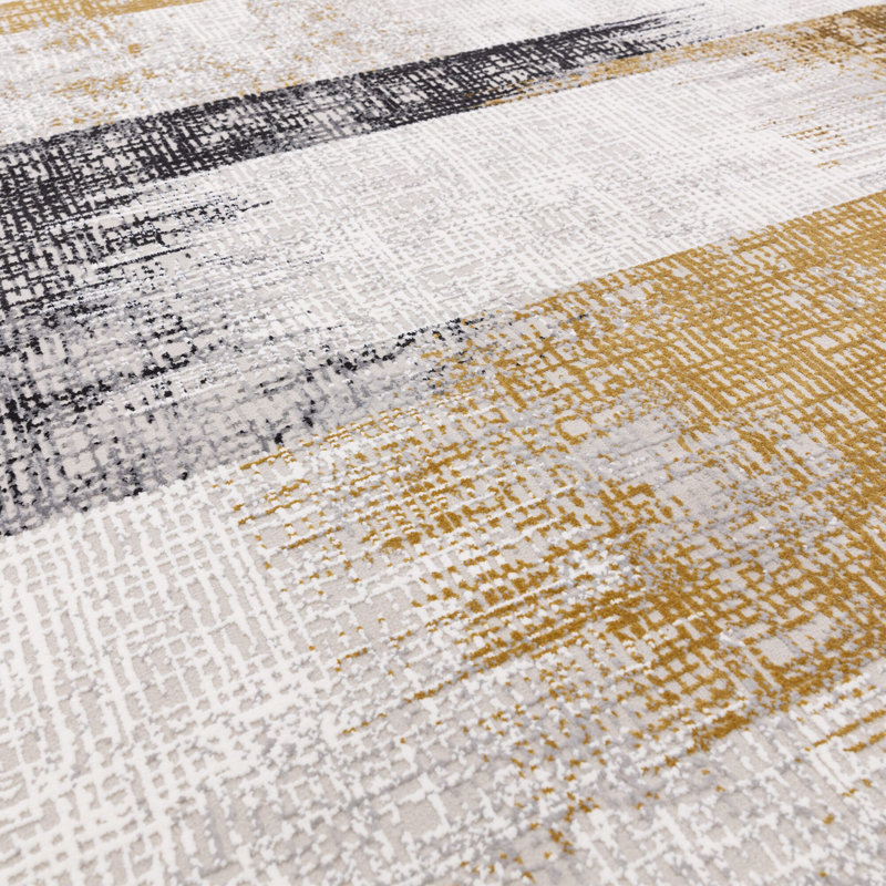 Abrienne Soft Lines Gold/Grey/Black Rug, Rectangle 80 x 150cm