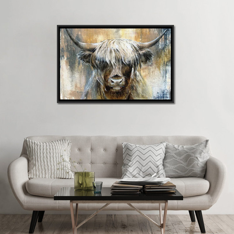 Highland Cow I, encadrée par Studio Paint-Ing, impression, Toile avec cadre flottant noir, H 32 po x l 48 po x P 1,5 po