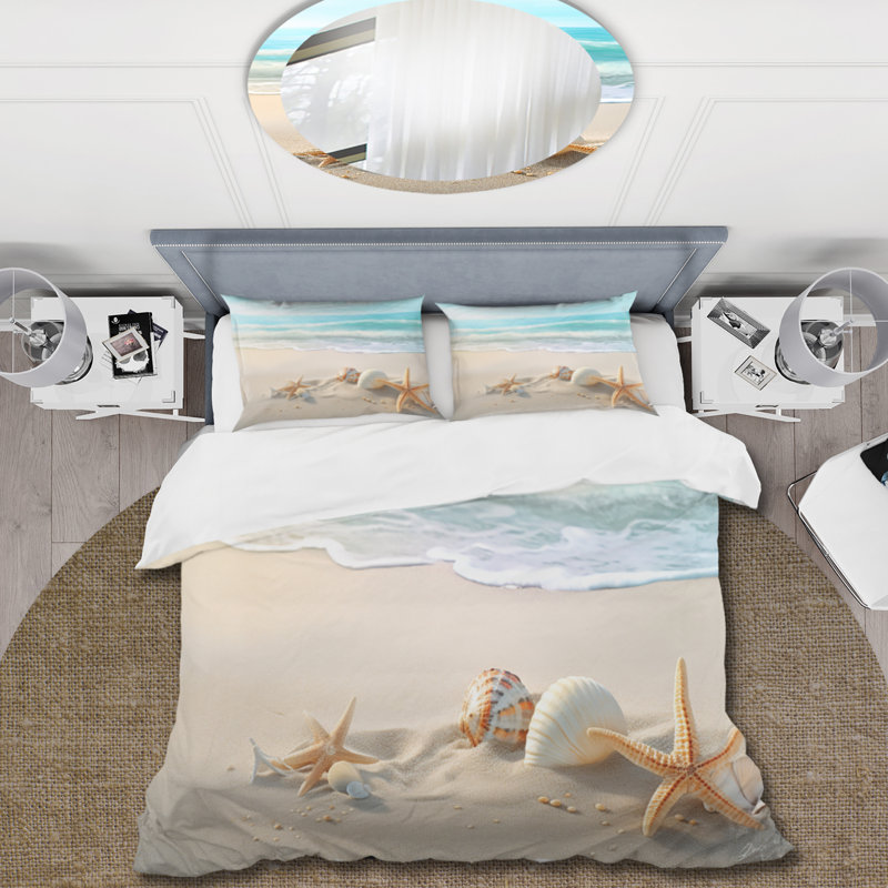 Starfish And Seashells I - Ensemble de housse de couette Modern Beach - Microfibre de polyester