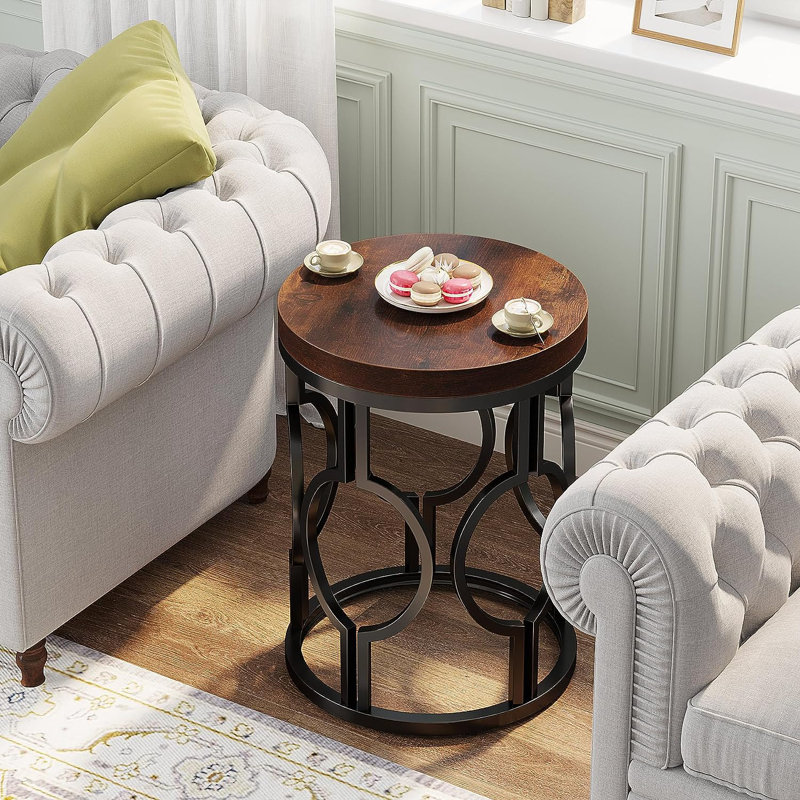 Table de bout en bois manufacturé et en métal H 23,62 po Brookview, Noyer, 1, Black