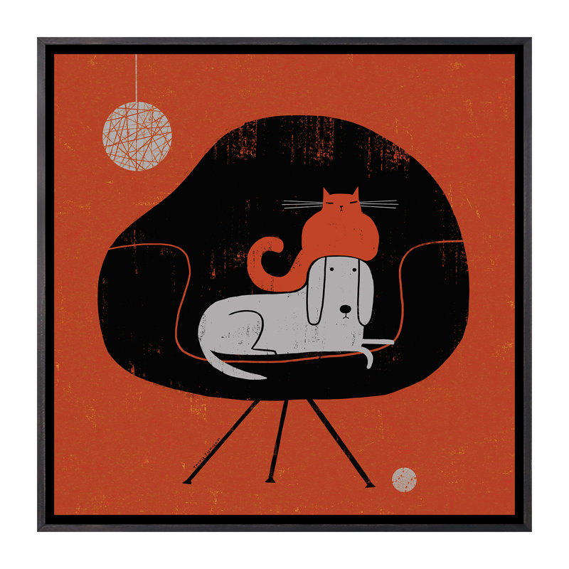 «Retro Nap» par Terry Runyan - impression, Pas de tapis, Toile avec cadre noir patiné, H 37 po x l 37 po x P 1,5 po