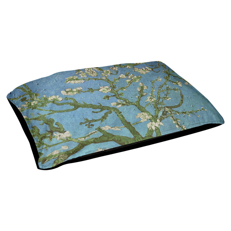 Coussin de concepteur de fleurs d’amande Burk, L 32,5 po x l 42,5 po, Bleu / Vert / Noir