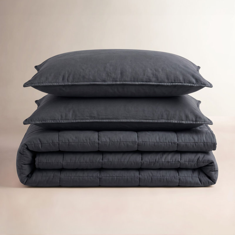 Ensemble de couvre-lit rustique classique, Couvre-lit grand et 2 taies standard, Gris anthracite