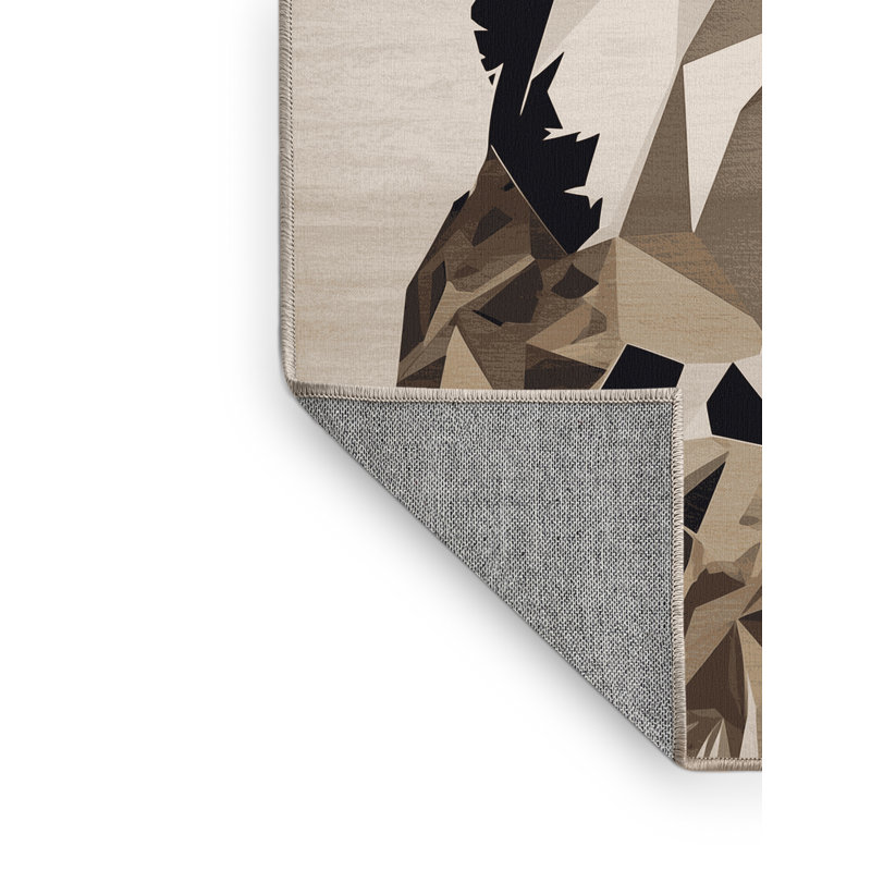 Machine Washable Oryn Lynx Modern Geometric Rug in Beige – Beige Binding, 7 x 10