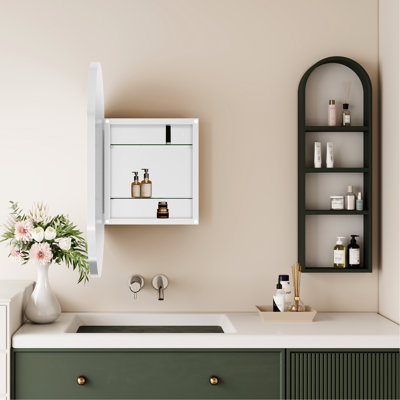 20X34 Inch Oval Recessed Medicine Cabinet With Mirror And Adjustable Shelves - Metal Framed Bathroom Wall In White For Storage Mounted Inch, Shelves,