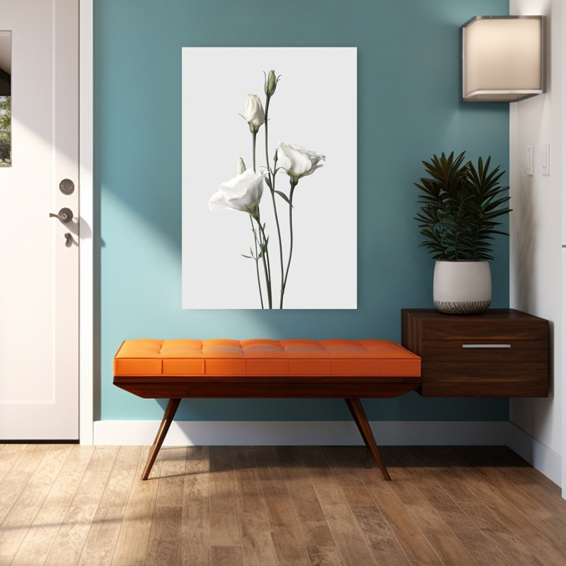 Lisianthus, art floral contemporain blanc, H 48 po x l 32 po