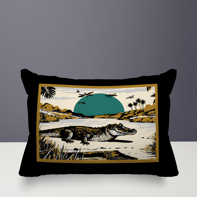 Oreiller rectangulaire réversible intérieur / extérieur Shimo Alligator, Rectangle H 14 po x l 20 po, Noir