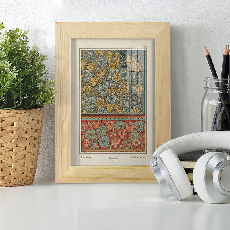 Nouveau Decorative I, reproduction d'art encadrée, H 9 po x l 7 po x P 1 po, Naturel