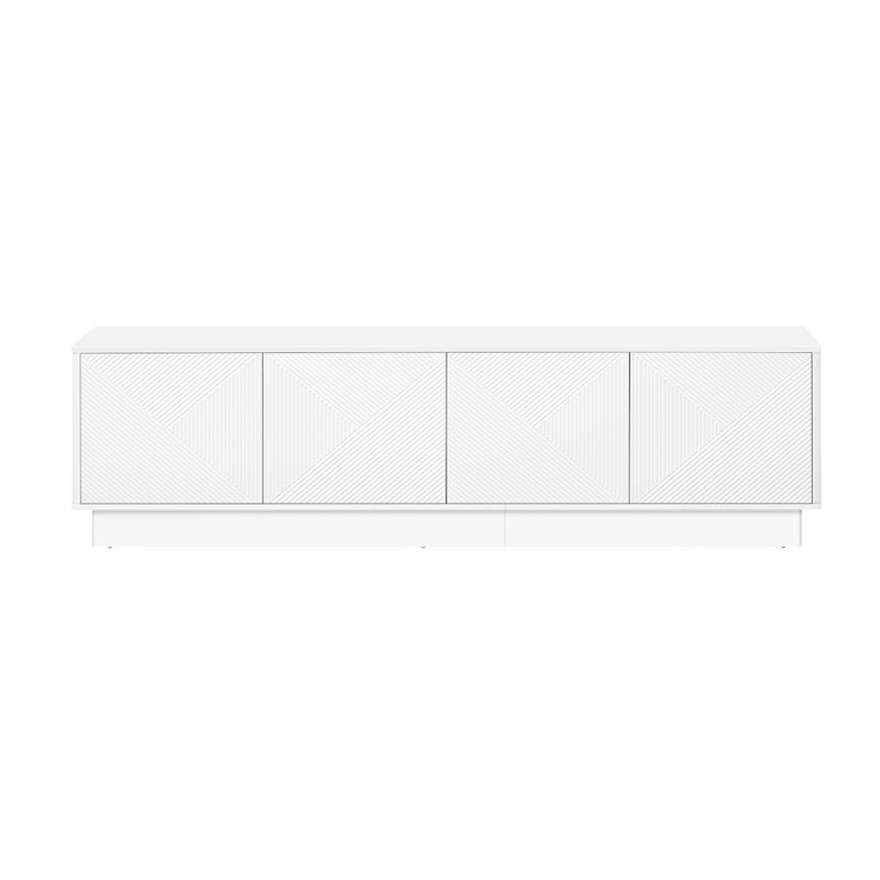 Meuble élégant à 4 portes au design ondulé, avec étagères réglables et éclairage d'ambiance DEL, Blanc