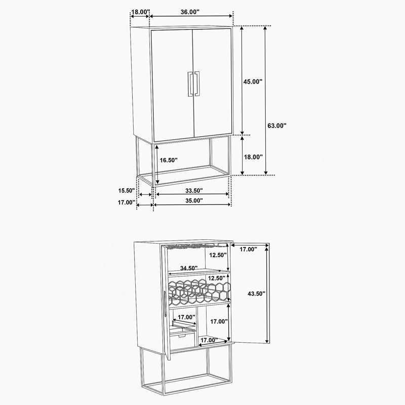 Armoire de bar sophistiquée à 2 portes avec éléments décoratifs et beaucoup de rangement pour recevoir dans n'importe quel espace de vie