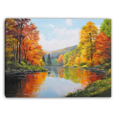 Colorful River in Fall Wrapped Canvas Wall Art