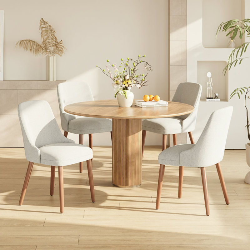 High Back Dining Chair with Ergonomic Curved Back, Padded Seat & Solid Wood Legs, Light Gray