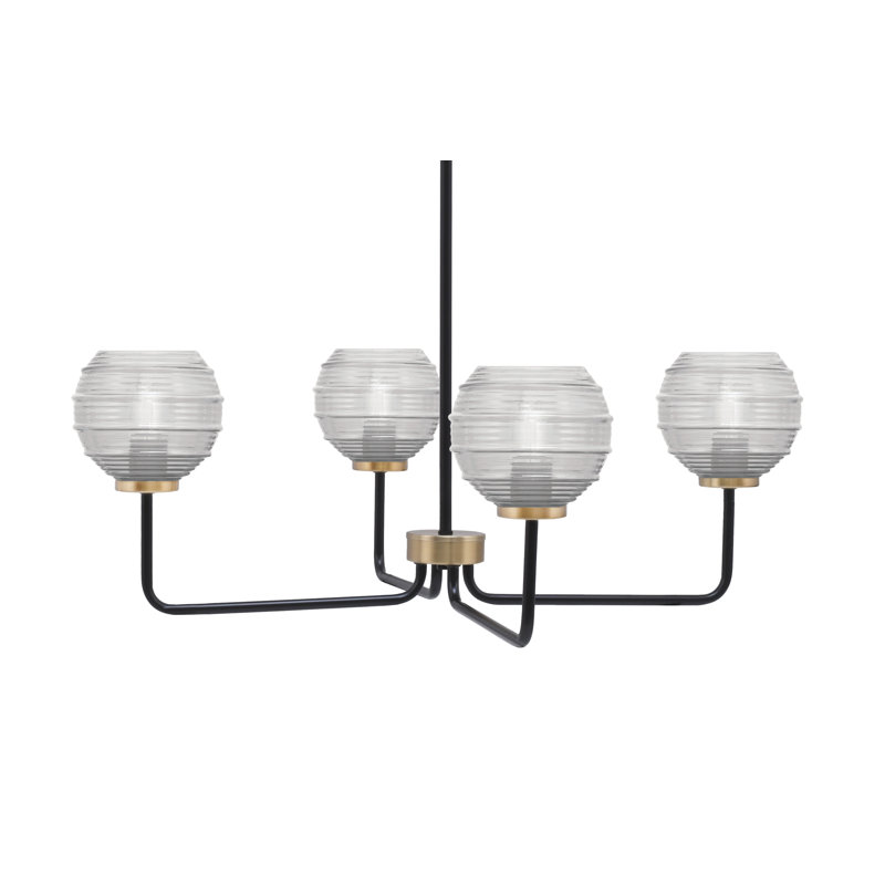 Lustre 4 lumières Amarmula, noir mat et finition laiton nouvel âge, verre fumé de 6 po, Transparent/noir, Noir/laiton