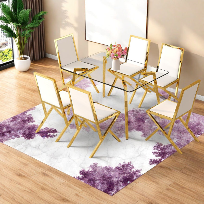 Ensembles de table de salle à manger (doit inclure à la fois la table et la chaise), salle à manger moderne en verre et métal