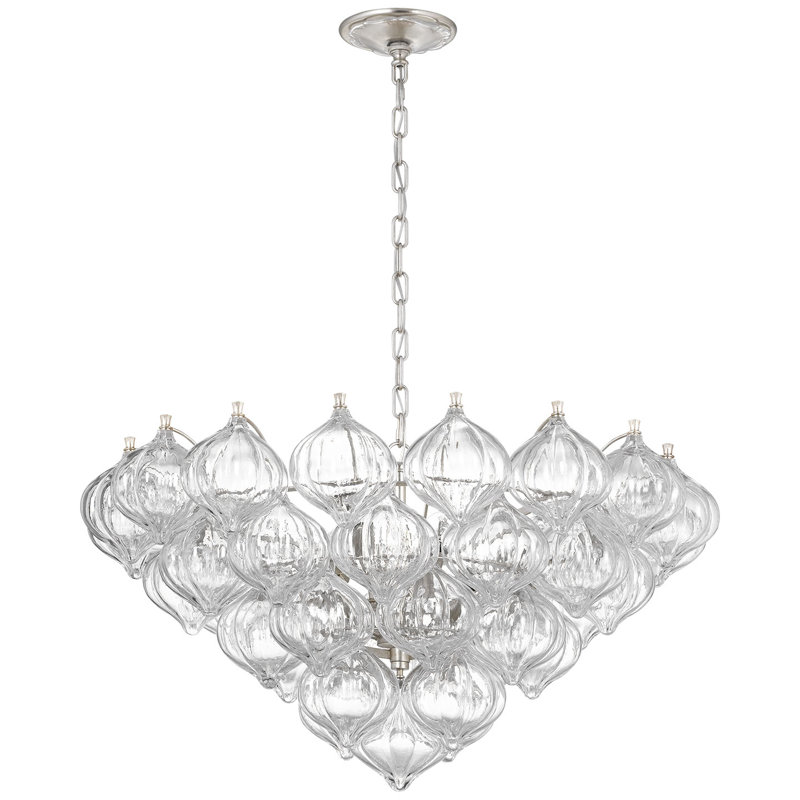 Julie Neill Caselli 36" Basket Chandelier with Clear Glass, Gold, Clear
