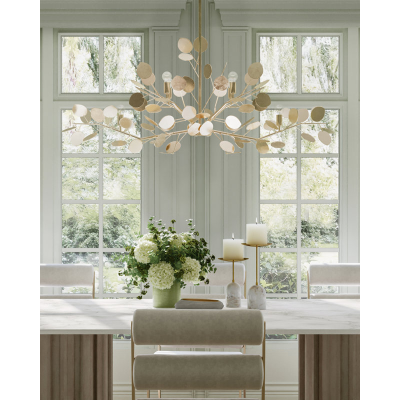 Lunaria 6 - Light Chandelier, Contemporary Silver Leaf
