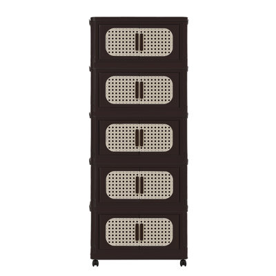 Armoire de rangement pliante à 5 niveaux de 20 po de largeur avec roulettes et bac de rangement pliable en plastique avec portes magnétiques (noir / noir rétro / brun rétro / bleu-rose)