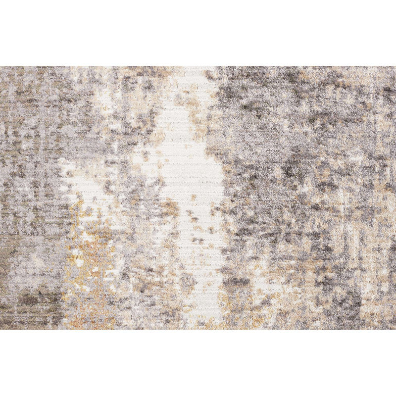 Collection Khamchand Powerloom - coups de pinceau gris, Rectangle 7 pi 10 po x 9 pi 10 po