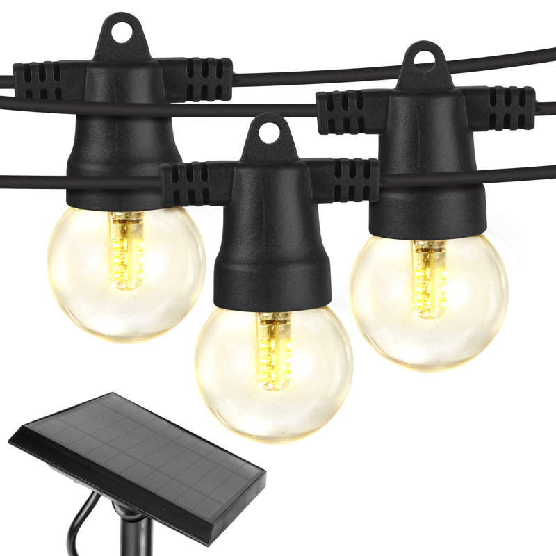 Pro 12-Light 27 ft. Outdoor Solar LED 1-Watt White Bulb String Lights, Globe