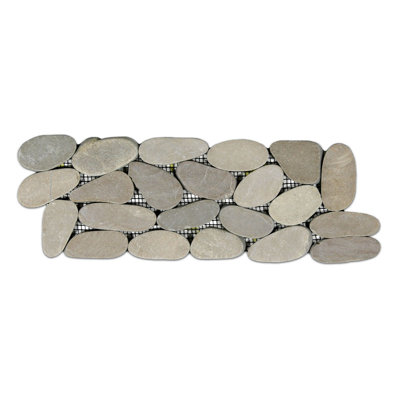 Carreau de listel en pierre naturelle de couleur nacre blanche avec galets CNK Yangtze - 4 po x 12 po