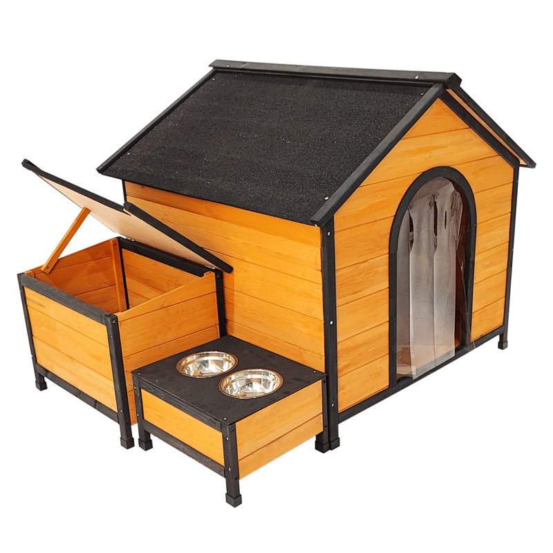 Grande niche pour chien en bois avec protection contre le vent - Gardez vos animaux de compagnie en sécurité par tous les temps Conception en bois massif naturel pour maximiser la fonctionnalité