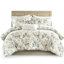 Couette 6 pièces en coton imprimé King, motif floral rafraîchissant, 300 fils/cm², douceur incomparable, literie coordonnée comprenant taies d'oreiller à volant et coussins décoratifs imprimés, couleur naturelle
