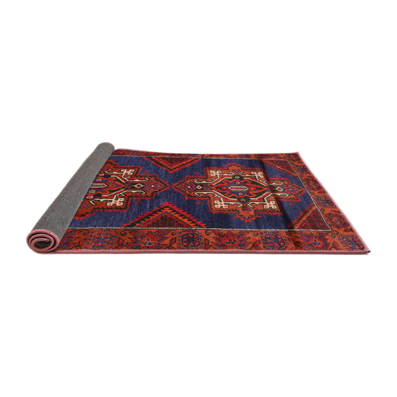 Tapis traditionnel rouge / bleu / blanc, Rond 7 pi