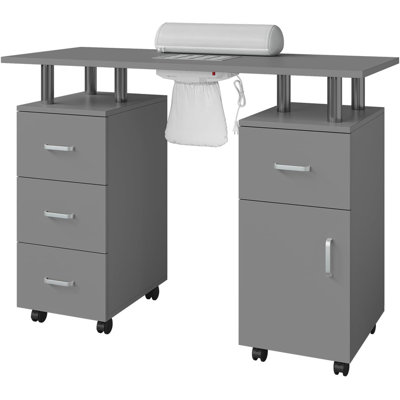 Manicure Table Nail Desk for Tech, Nail Table Station w/Electric Dust Collector, Makeup Beauty Salon Storage with Lockable Wheels, 4 Drawers &1Cabinet