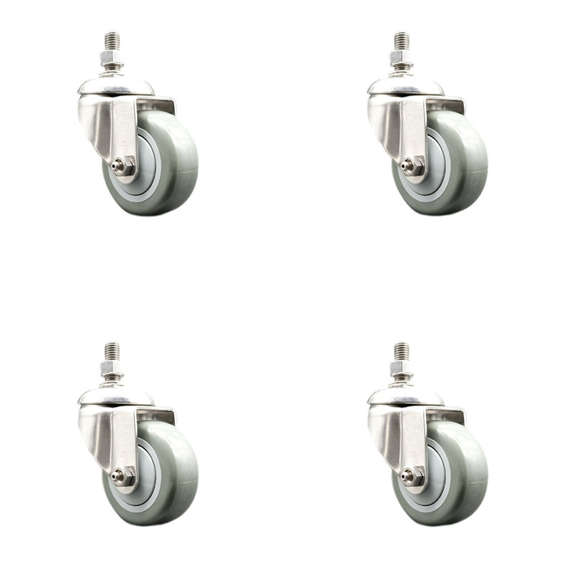Ensemble de roulettes à tige filetée en polyuréthane 316SS, gris