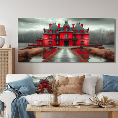 Monochrome Red Grey Autumn Manor In Germany III - Chateaus Wall Art Living Room