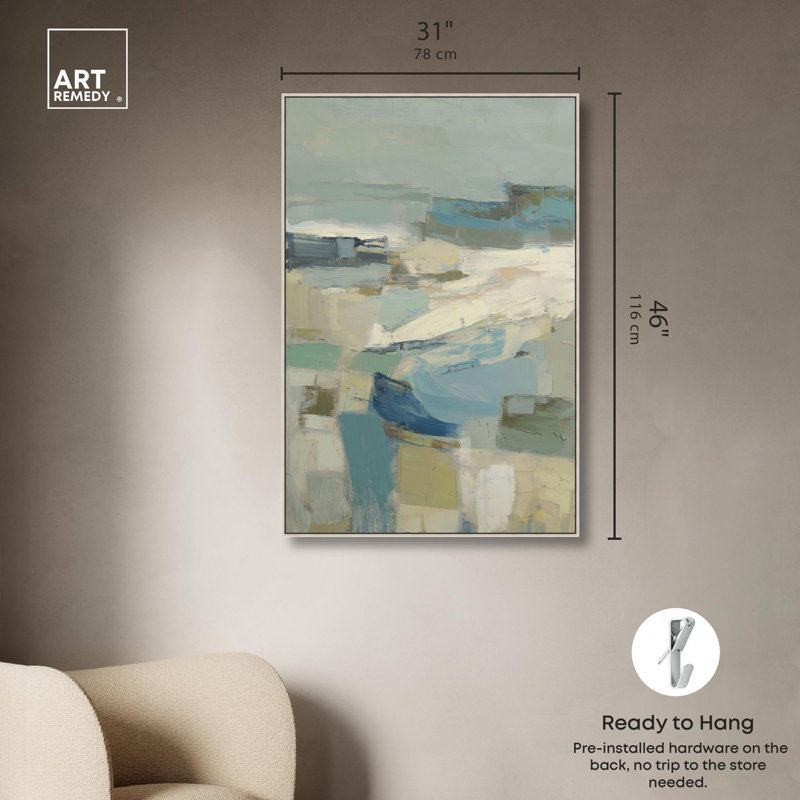Décoration murale verte sur toile Coastal Breeze par Art Remedy, 46" H x 31" W, Cadre argenté