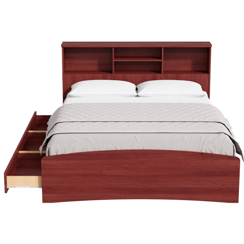 Monira Bed Frame With Storage & Headboard New Design, Queen, Mahogany