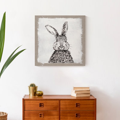" Ink Drawing Bunny Burlap 3 "