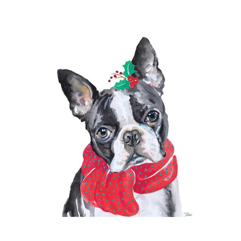 "Holiday Dog II" par Patricia Pinto, reproduction d’art, Pas de tapis, Toile tendue, H 12 po x l 12 po x P 0,75 po