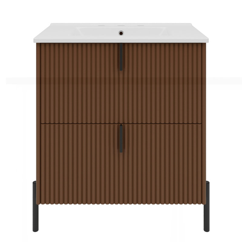 Meuble-lavabo 30 po avec lavabo en céramique, Marron foncé