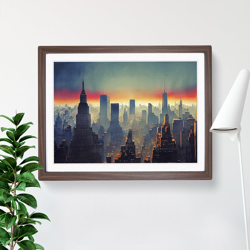 New York Skyline Vol.1 - Single Picture Frame Painting, 34cm H x 46cm W x 2cm D, Walnut