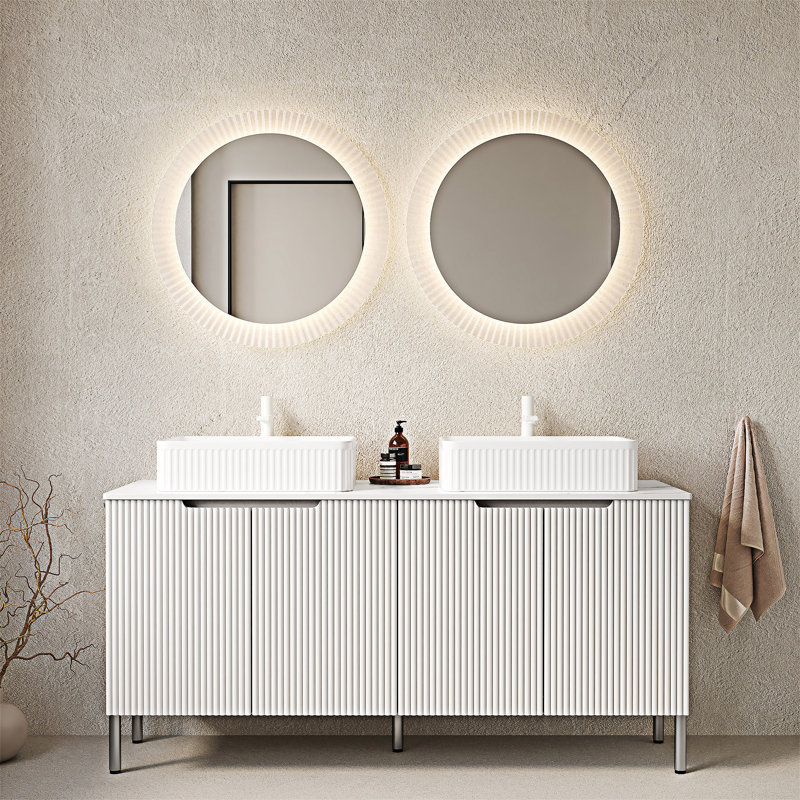 Meuble-lavabo autoportant avec lavabos, Blanc, Blanc
