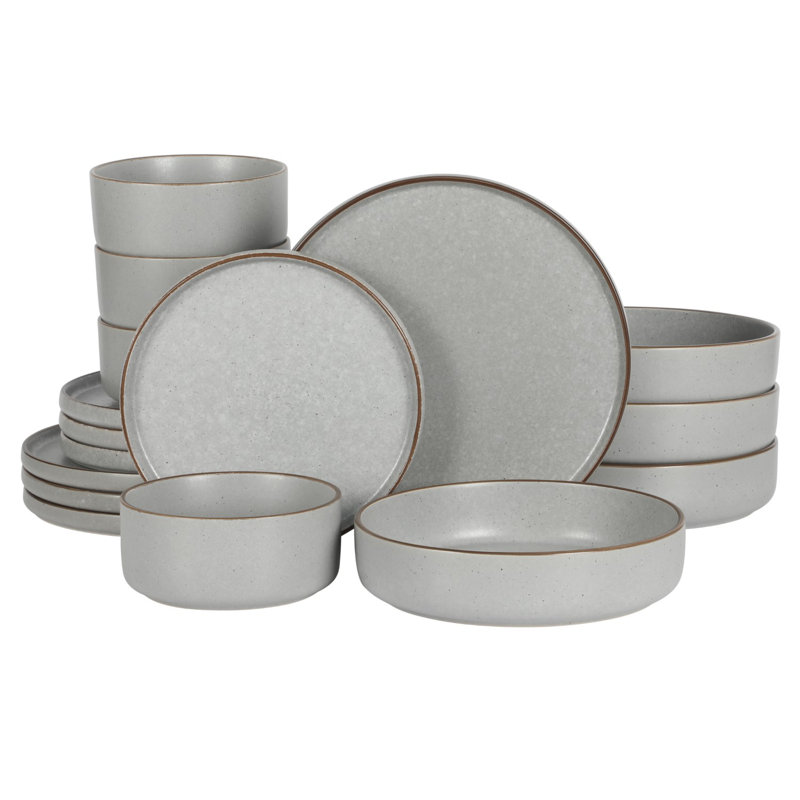 Cream Ceramic 16-Piece Round Dinnerware Set with Reactive Glaze