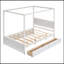 Wood Canopy Bed With Trundle Bed And Two Drawers ,Full Size Canopy Platform Bed With Support Slats .No Box Spring Needed, Brushed White
