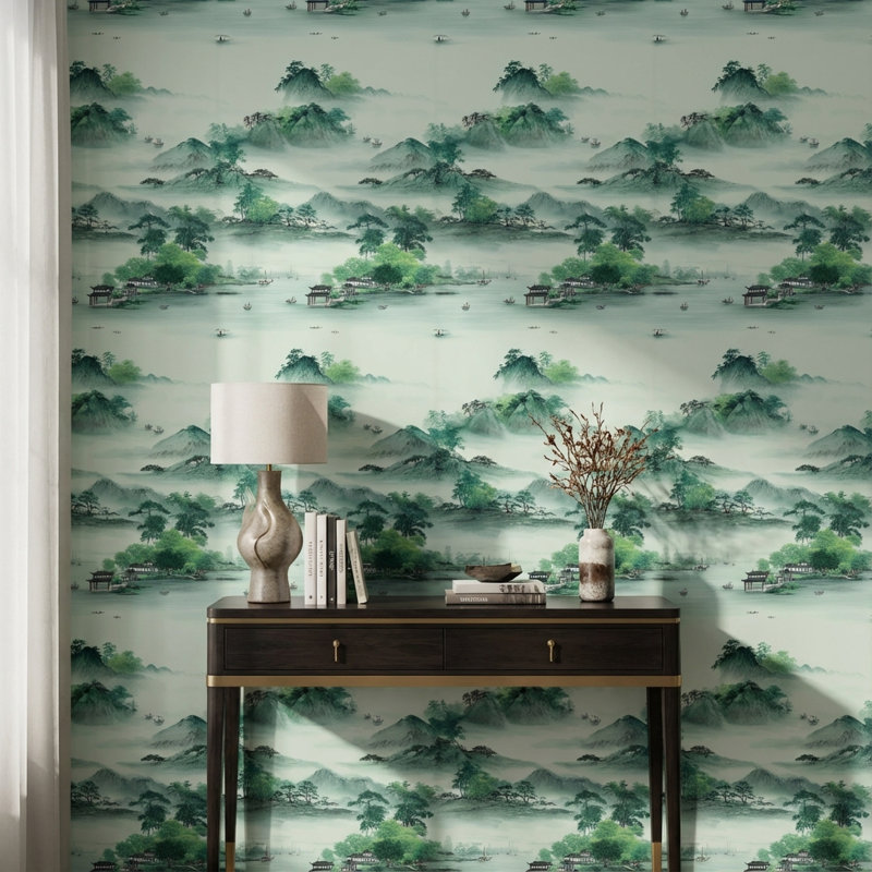 Papier peint traditionnel paysage oriental serein