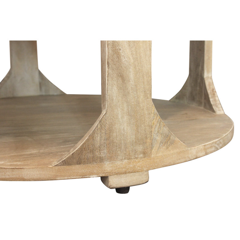 Jenna Round Cocktail Table With Shelves, Beige